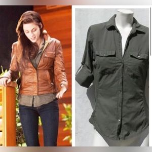Bella Swan Olive Button Up Top Alt